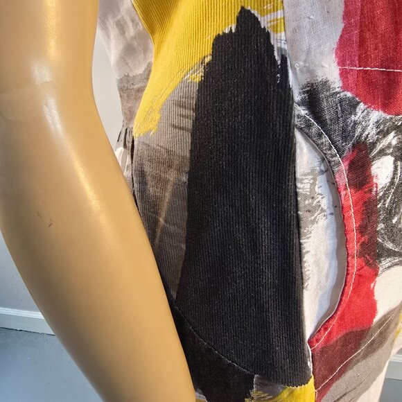 Terzo Millennio Italy Abstract Print Linen Shift Dress Size M Cap Sleeve Pockets - Picture 11 of 13